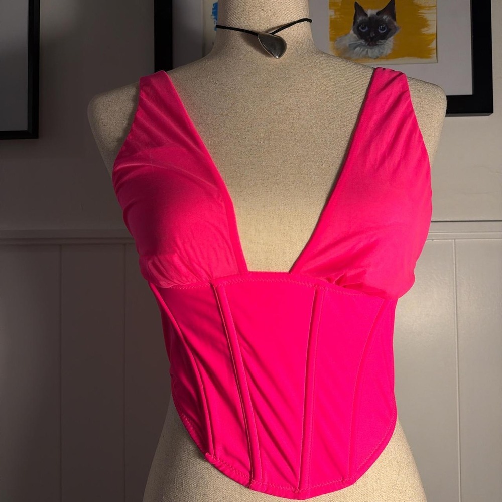 Out From Under Hot Pink Y2K Corset Top Going Out Barbie V-Neck Size M